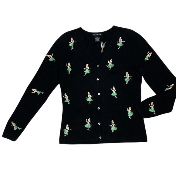 Eagle's Eye Vintage Hula Dancer Cardigan Sweater S Black - Picture 12 of 12